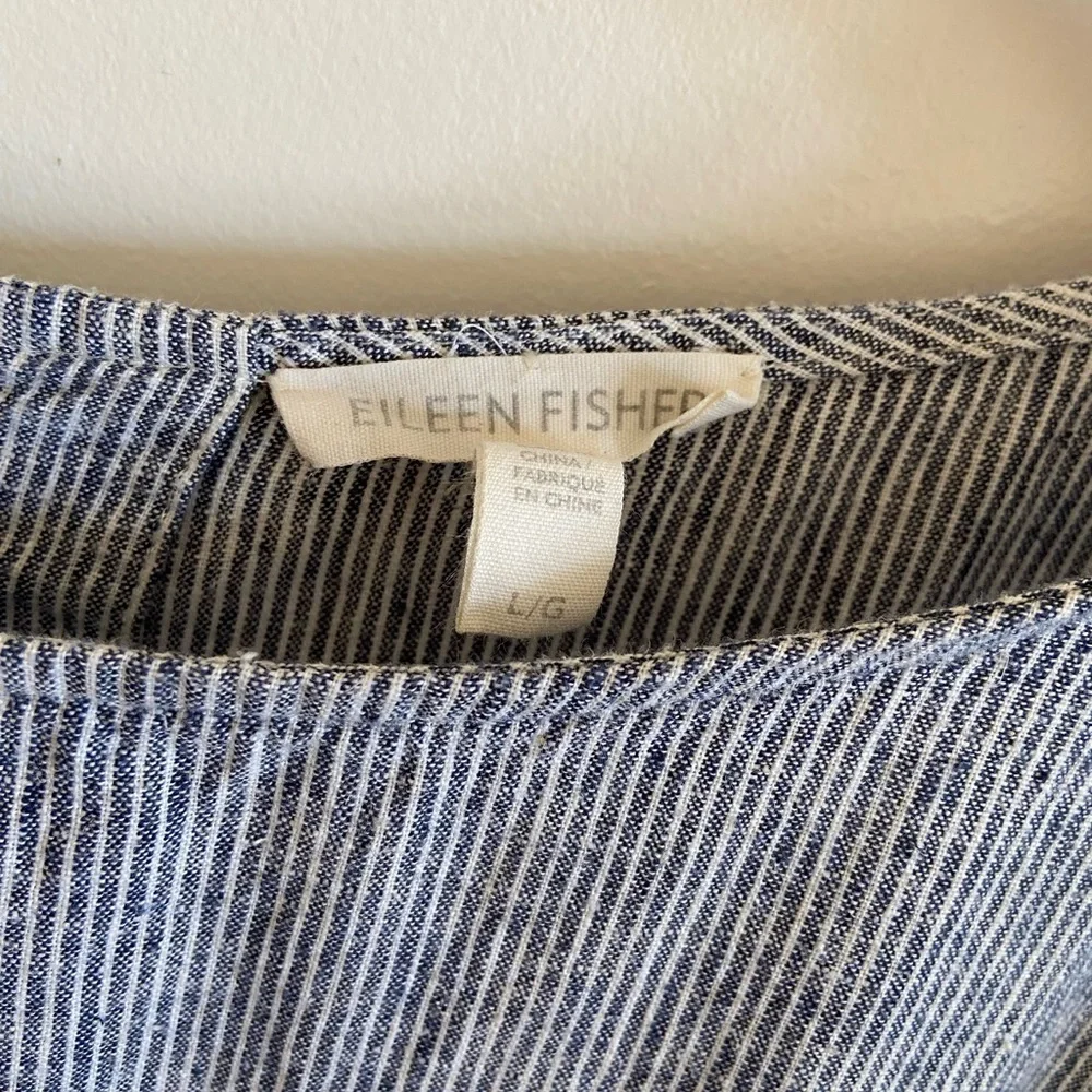 Eileen Fisher Hemp &‎ Organic Cotton Navy and White Shift Dress with Pockets L